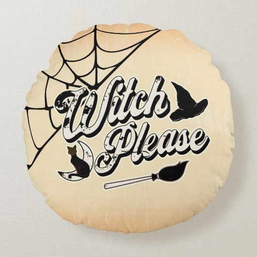 魔女お願い |面白いハロウィーン引用文 ラウンドクッション (正面)