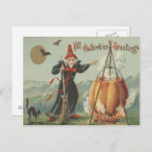 魔女かぼちゃコールドブラックキャットスペル ポストカード (正面/裏面)