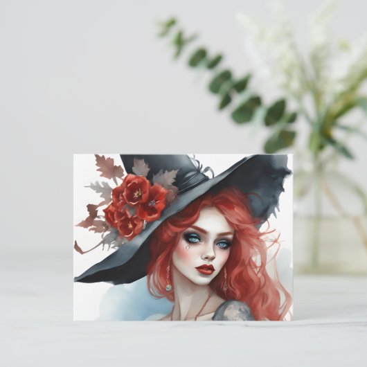 魔女かわいらし赤い花魔法 ポストカード (スタンド正面)