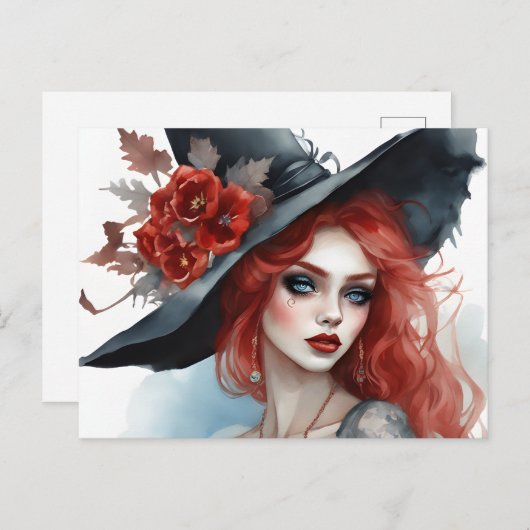 魔女かわいらし赤い花魔法 ポストカード (正面/裏面)