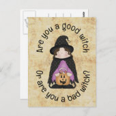 魔女か悪い魔女か？キッズハロウィーン ポストカード (正面/裏面)