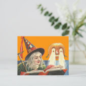魔女がジャック・オ・ランタンのパンプキンを読む ポストカード (スタンド正面)