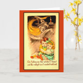 魔女がハロウィンカードを叫ぶ カード (黄色い花)