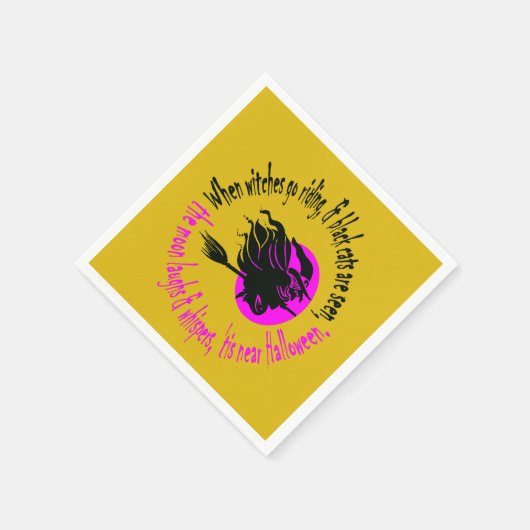 魔女がハロウィンピンクのテックスの近くに乗って行く スタンダードカクテルナプキン (角)