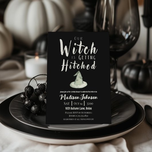 魔女がヒッチングを取得している秋ブライダルシャワーブラック 招待状