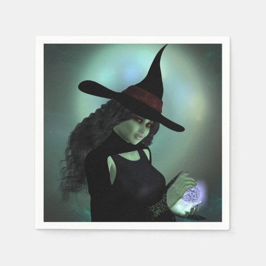 魔女が呪文を唱える スタンダードカクテルナプキン (正面)