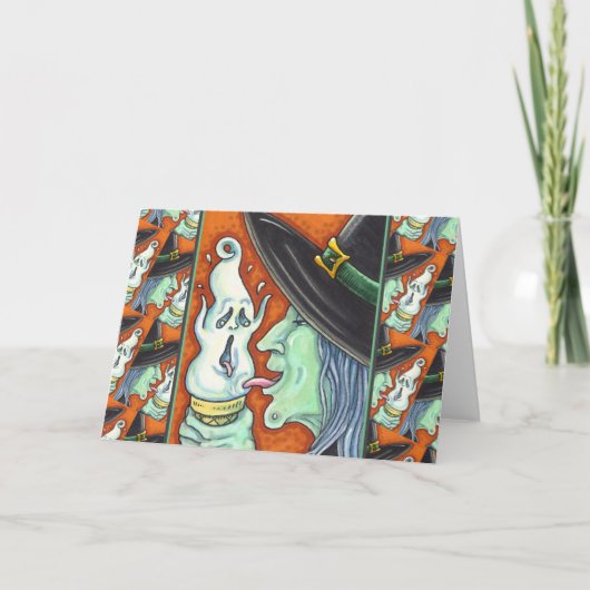 魔女が悲鳴をあげながらアイスクリームコーンを食べる、ハロウィンH シーズンカード (正面)