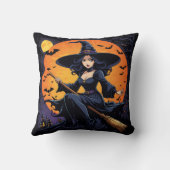 魔女が秋の月の下で箒に乗る クッション (裏面)