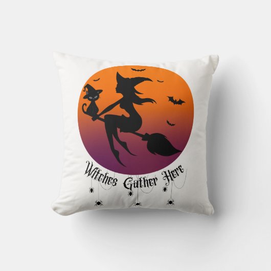 魔女が集う ハロウィン+蜘蛛+夕焼け クッション (正面)