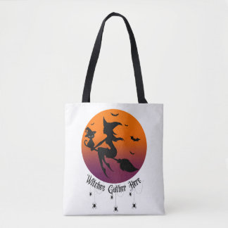 魔女が集う ハロウィン+蜘蛛+夕焼け トートバッグ