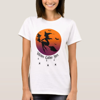 魔女が集う ハロウィン+蜘蛛+夕焼け Tシャツ