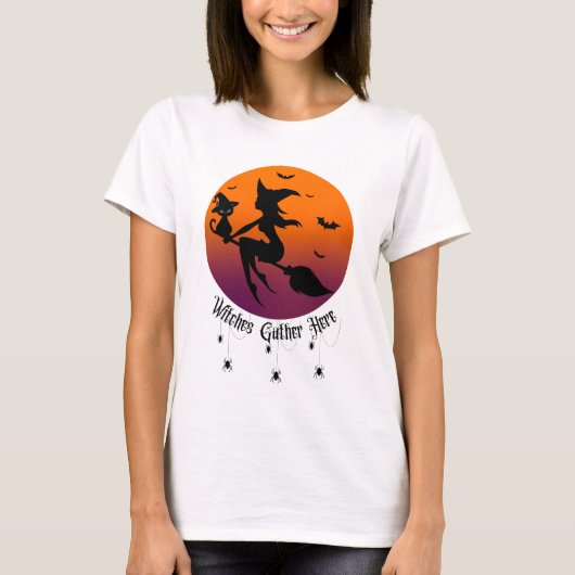 魔女が集う ハロウィン+蜘蛛+夕焼け Tシャツ (正面)