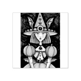 魔女こうもり女の子、ゴシックハロウィンゴム印 ラバースタンプ