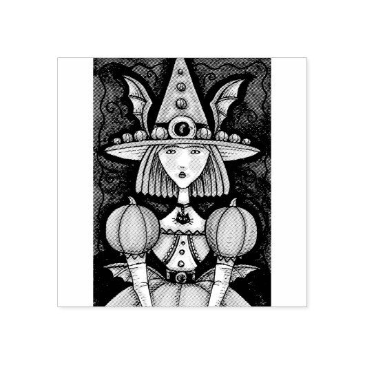 魔女こうもり女の子、ゴシックハロウィンゴム印 ラバースタンプ (インプリント)