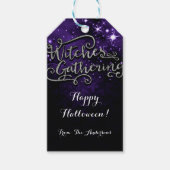 魔女たちが紫と黒のダマスクのお願いを集める ギフトタグ (正面)