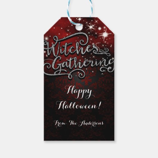 魔女たちが赤と黒のダマスクのお願いを集める ギフトタグ (正面)