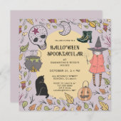 魔女っ子のハロウィンパーティ 招待状 (正面/裏面)