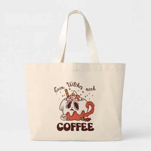 魔女でもコーヒーが必要 ラージトートバッグ (正面)