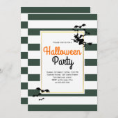 魔女とこうもりストライプグレイハローウィンパーティ 招待状 (正面/裏面)