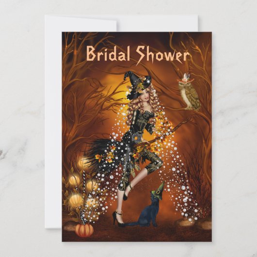 魔女とのハロウィーンのブライダルシャワー招待 招待状 (正面)