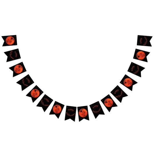 魔女とオレンジムーンのこうもりでトリックまたはトリート バンティングフラッグ (全)