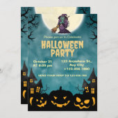 魔女とカボチャのハロウィンパーティー招待状 招待状 (正面/裏面)