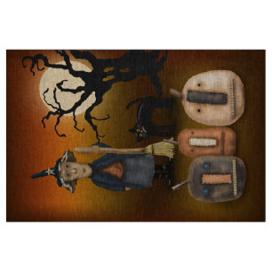 魔女とカボチャのプリムハロウィン ファットクォーター ファブリック