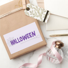 魔女とクモの巣の装飾が施されたハロウィーンのスクリプトデザイン 長方形シール