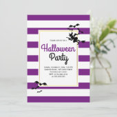 魔女とコウモリのストライプ 紫のハロウィンパーティー 招待状 (スタンド正面)