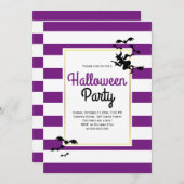 魔女とコウモリのストライプ 紫のハロウィンパーティー 招待状 (正面/裏面)