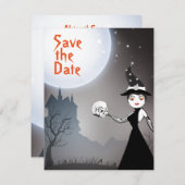 魔女とドクロのカップル 満月ハロウィンウェディング セーブザデート (正面/裏面)