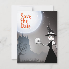 魔女とドクロのカップル 満月ハロウィンウェディング セーブザデート
