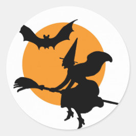 魔女とハロウィン飛んでいるのステッカー。 ラウンドシール