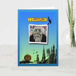 魔女とハロウィーンのカボチャのちょうちんの飛んでいる仮面 カード