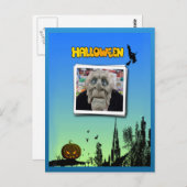 魔女とハロウィーンのカボチャのちょうちんの飛んでいる仮面 ポストカード (正面/裏面)