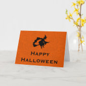 魔女とハロウィーンのグリーティ飛んでいるングカード カード (黄色い花)