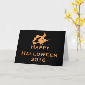 魔女とハロウィーンのグリーティ飛んでいるングカード カード (黄色い花)