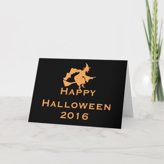 魔女とハロウィーンのグリーティ飛んでいるングカード カード (正面)