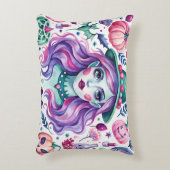 魔女とハロウィーンプリント付き化粧枕 アクセントクッション (正面(垂直))