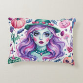 魔女とハロウィーンプリント付き化粧枕 アクセントクッション (裏面)