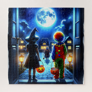魔女とピエロが怪物ハロウィーンを見て ジグソーパズル