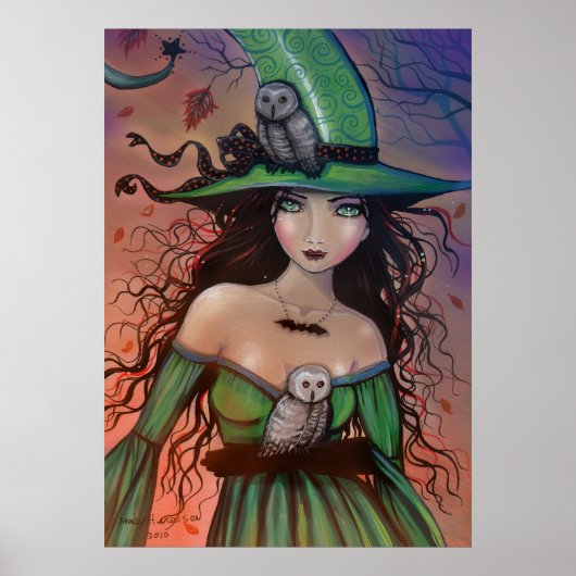 魔女とフクロウのハロウィンポスター ポスター (正面)