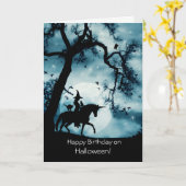 魔女とユニコーンとのハロウィーン誕生日 カード (黄色い花)