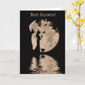 魔女とラヴェンスブラックキャットフクロウハッピーハローウィン カード (黄色い花)