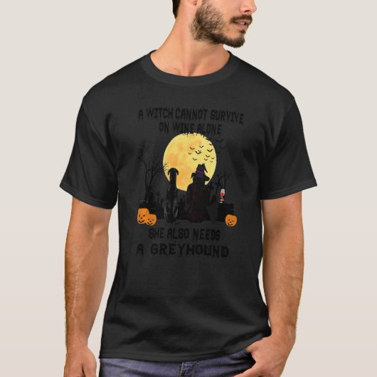 魔女とワインとグレー・ハウンドの母 Halloween 仮装 Tシャツ (正面)