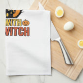 魔女と一緒にいる ヴィンテージ ハロウィン 城 デザイン キッチンタオル (四つ折り)