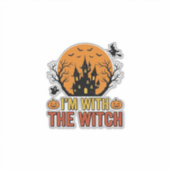 魔女と一緒にいる ヴィンテージ ハロウィン 城 デザイン シール (正面)