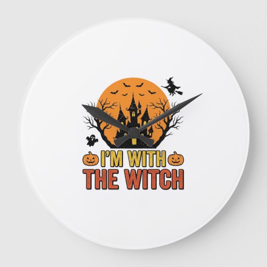 魔女と一緒にいる ヴィンテージ ハロウィン 城 デザイン ラージ壁時計 (正面)