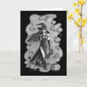 魔女と人形ハロウィーン カード (黄色い花)