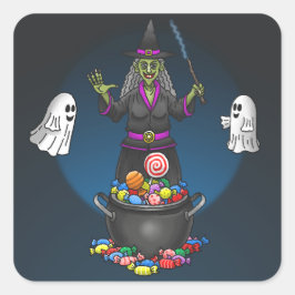 魔女と幽霊のハロウィンパーティーでお菓子をもらおう スクエアシール